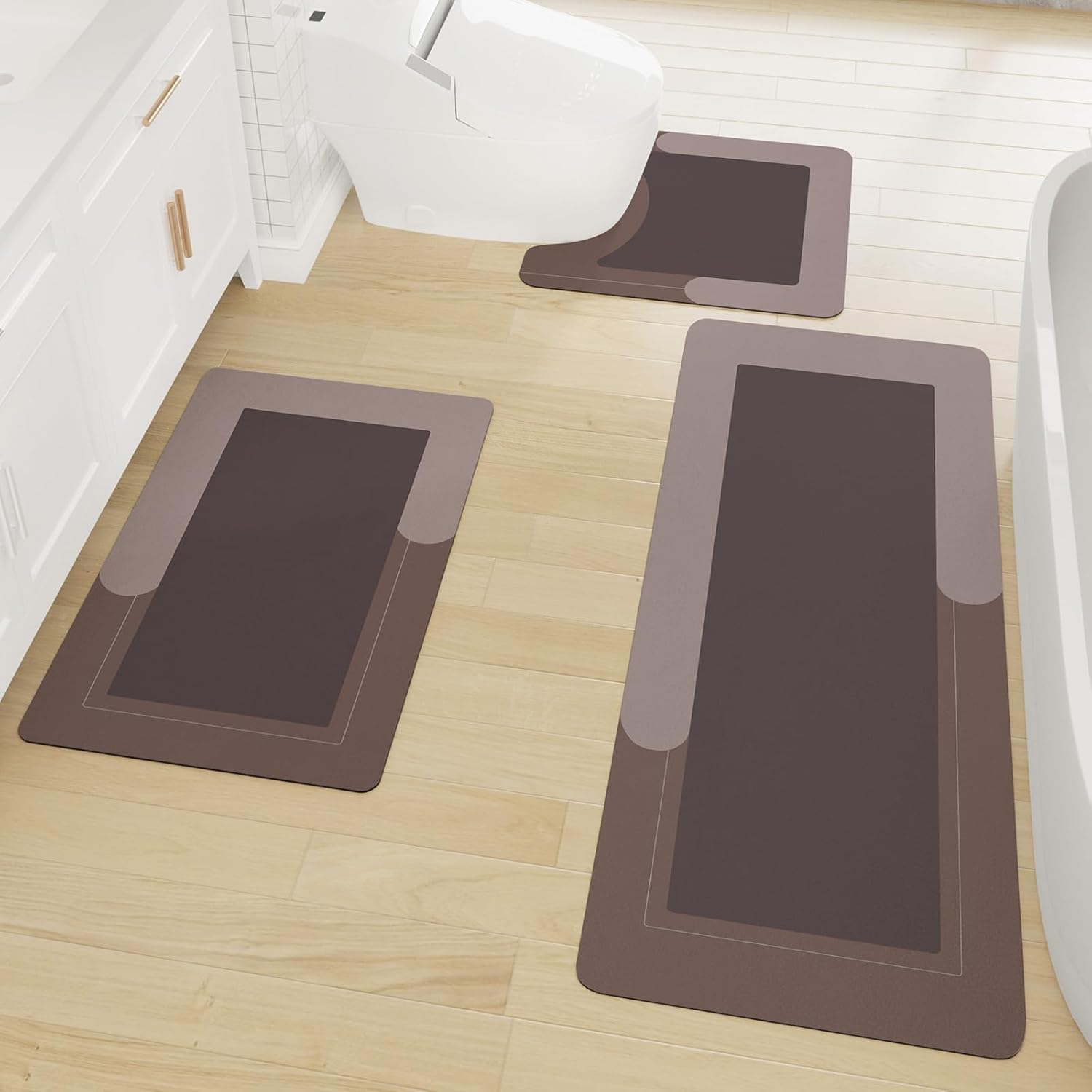 Juego de alfombras de baño, tapetes de baño con tapetes para inodoro en forma de U, antideslizantes, absorbentes de agua, tapetes de baño para