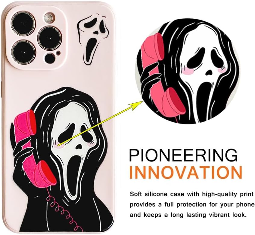 Funda con diseño de película de suspenso de Halloween para iPhone 14 Pro, funda de teléfono con diseño de fantasma y cara de terror para mujeres,