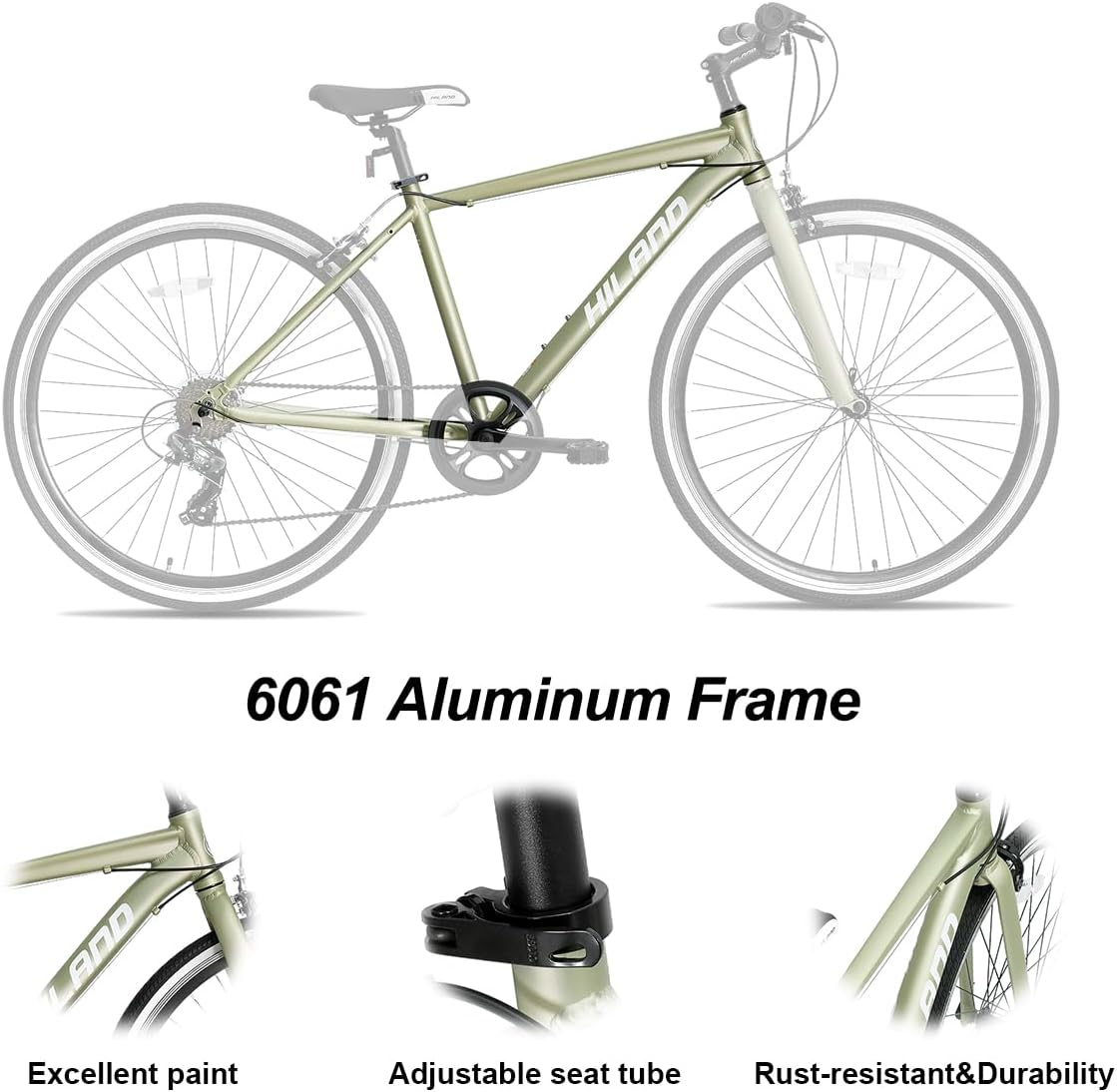 Hiland – Bicicleta híbrida para hombre y mujer, marco de paso o paso a través, ruedas 700C, bicicleta urbana Shimano Drivetrain de 7 velocidades