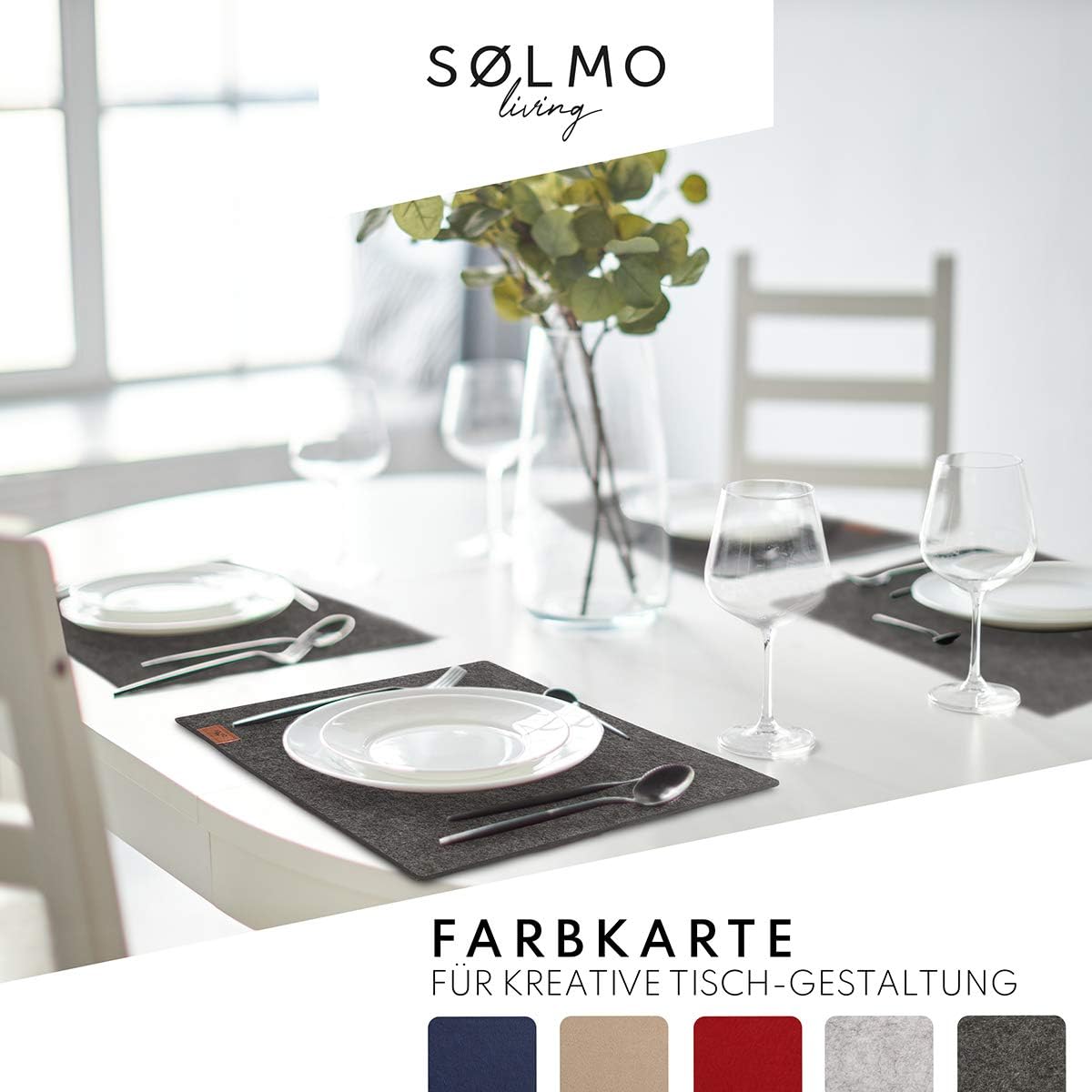 Sølmo – Juego de 6 manteles individuales de fieltro de alta calidad, lavables, manteles individuales de 16 x 13 pulgadas, lavables, posavasos de