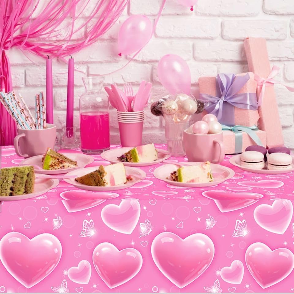 5 manteles de corazón rosa para principios de los años 2000, decoración de mesa de fiesta cholo, suministros de fiesta de cumpleaños en casa (51 x