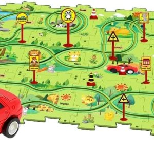 PowerTRC Rompecabezas de coche de ferrocarril de plástico con un coche y señales de carretera Montessori educativo imaginativo aprendizaje PowerTRC Rompecabezas de coche de ferrocarril de plástico con un coche y señales de carretera Montessori educativo imaginativo aprendizaje