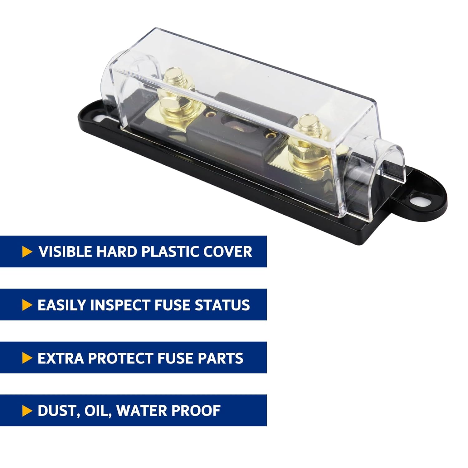 Soporte de fusible ANL con kit de cubierta transparente, 2 bloques de distribución y fusibles en línea ANL de 200 A con terminales de cobre de