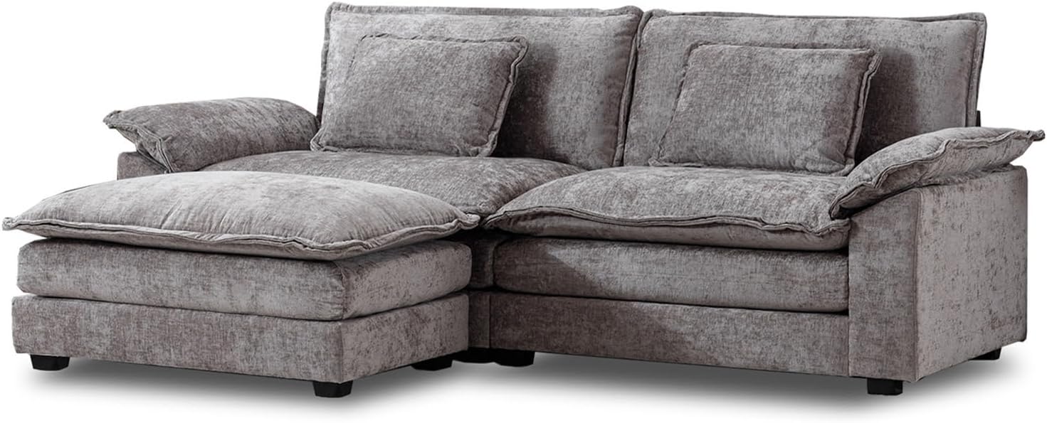 Cómodo sofá modular de felpilla de 85.4 pulgadas, cómodo sofá modular en forma de L para sala de estar, dormitorio, apartamento, oficina (gris claro)