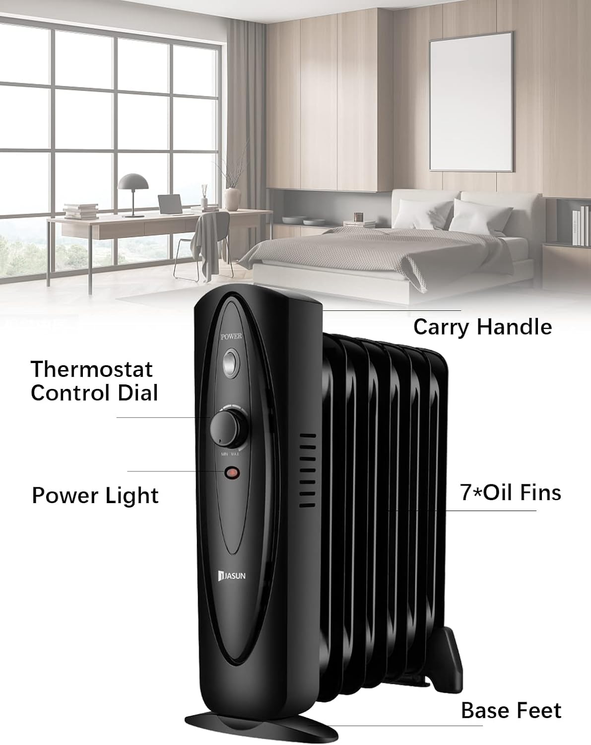 Mini calentador de espacio lleno de aceite, calentador eléctrico con temperatura ajustable, potente calefacción de 700 W para dormitorio, oficina,