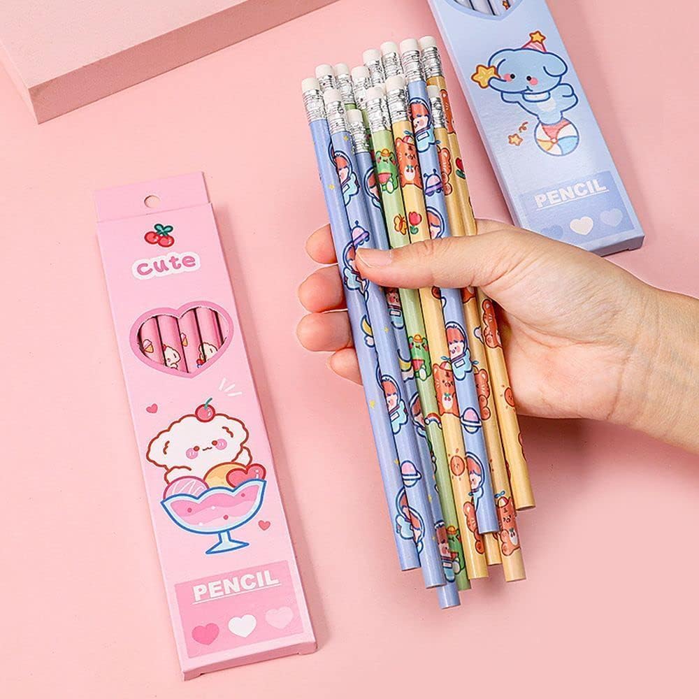 BWESOO Juego de 6 lápices de madera con diseño de dibujos animados, HB, lápices de animales, papelería para estudiantes, regalo para niños,