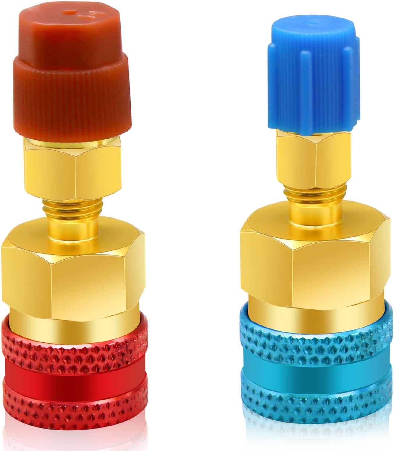 2 adaptadores R1234yf a R134a, kit de acopladores rápidos, kit de recarga de refrigerante R1234yf, adaptadores de lado altobajo R134a a R1234yf para
