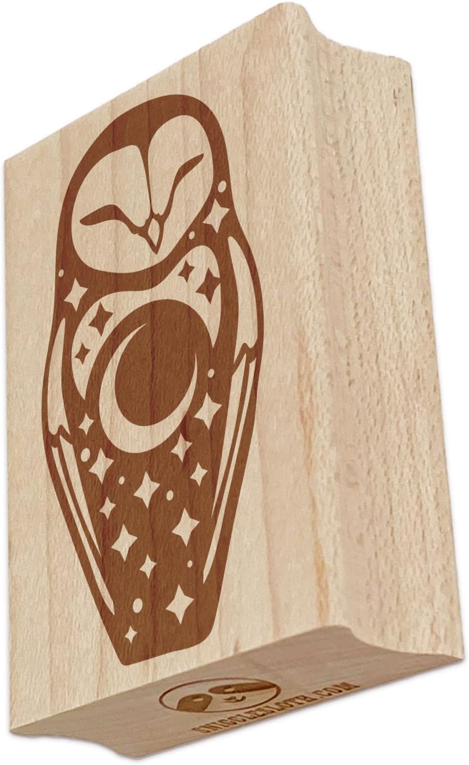 Sello rectangular de goma con diseño de tótem de búho granero y luna nocturna para estampado de manualidades, 2.5 pulgadas de tamaño grande