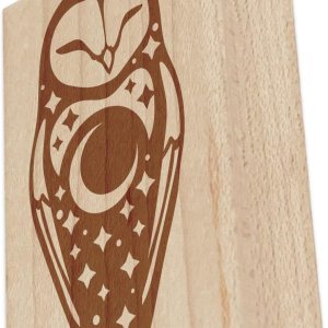 Sello rectangular de goma con diseño de tótem de búho granero y luna nocturna para estampado de manualidades, 2.5 pulgadas de tamaño grande Sello rectangular de goma con diseño de tótem de búho granero y luna nocturna para estampado de manualidades, 2.5 pulgadas de tamaño grande