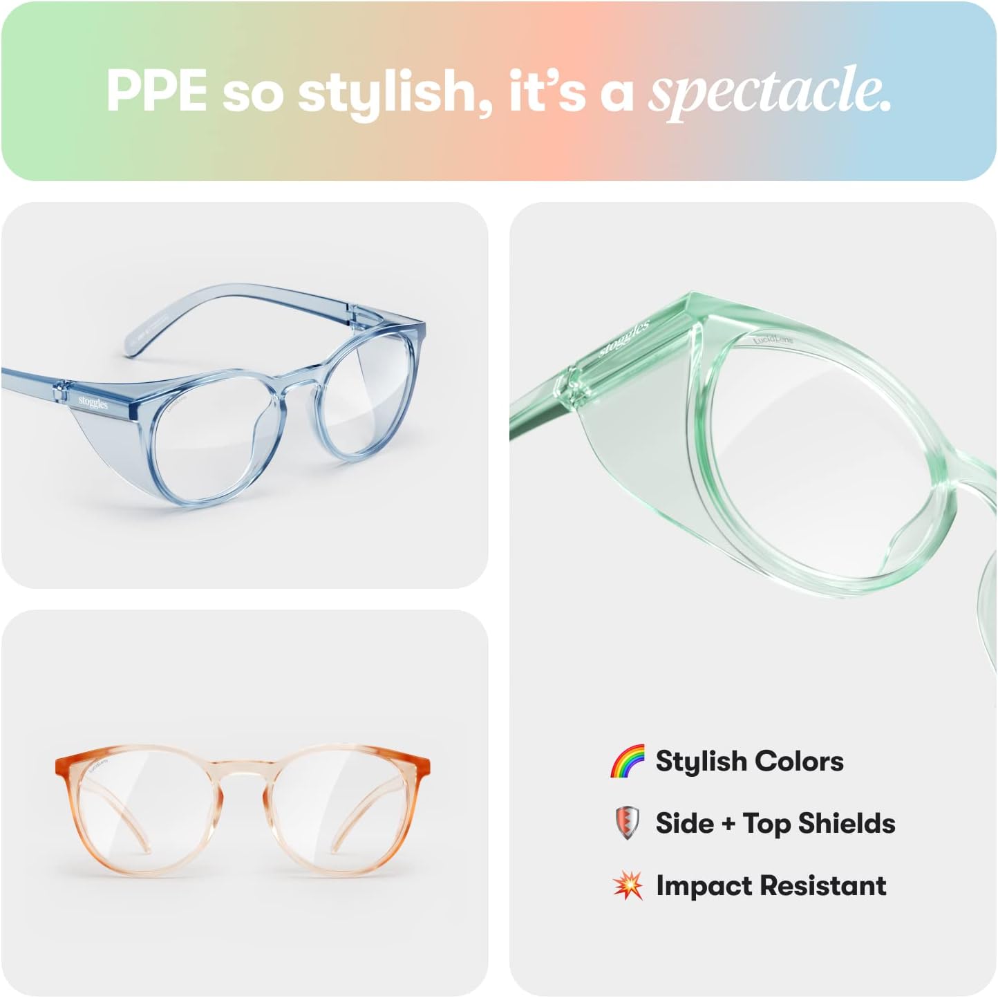 Stoggles – Lentes de seguridad con certificación Z87.1, modelo oficial, redondo, antiniebla y con bloqueo de luz azul (tamaño mediano, color carbón)