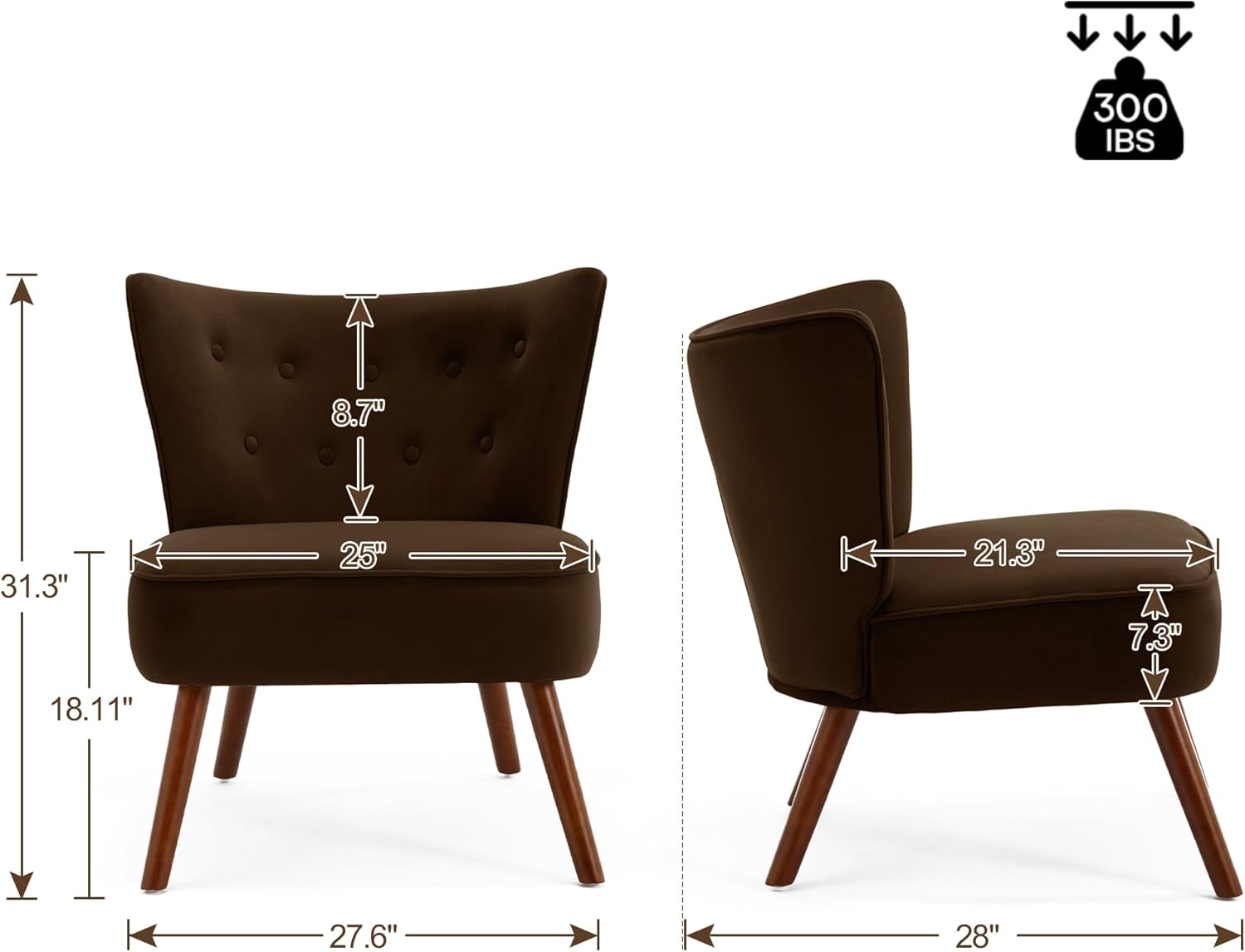 RUOVU Sillas decorativas de terciopelo modernas de mediados de siglo, sillas de sala de estar sin brazos con patas de madera, sillas de club con