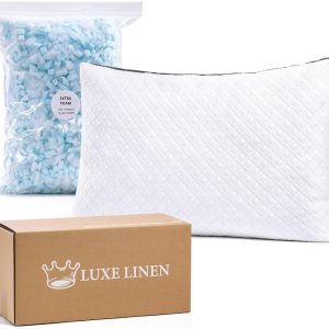 Luxe Linen Almohadas de cama tamaño Queen, almohadas de espuma viscoelástica trituradas, almohada de cama ajustable para dormir, almohadas de punto Luxe Linen Almohadas de cama tamaño Queen, almohadas de espuma viscoelástica trituradas, almohada de cama ajustable para dormir, almohadas de punto