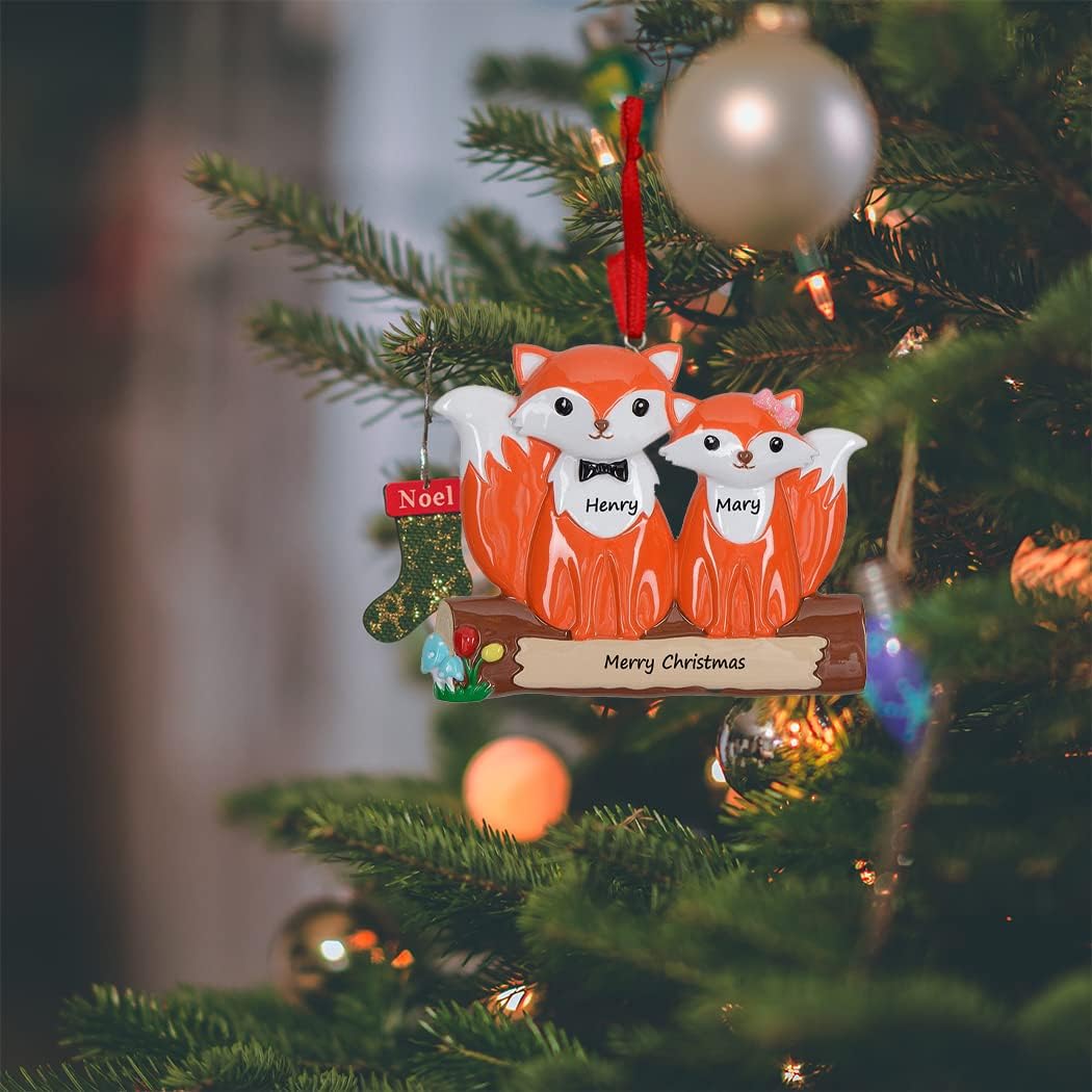 Fox – Adorno para árbol de Navidad de familia de 2 2024 Adorno personalizado de familia de zorro rojo Adorno de Navidad de pareja de zorros