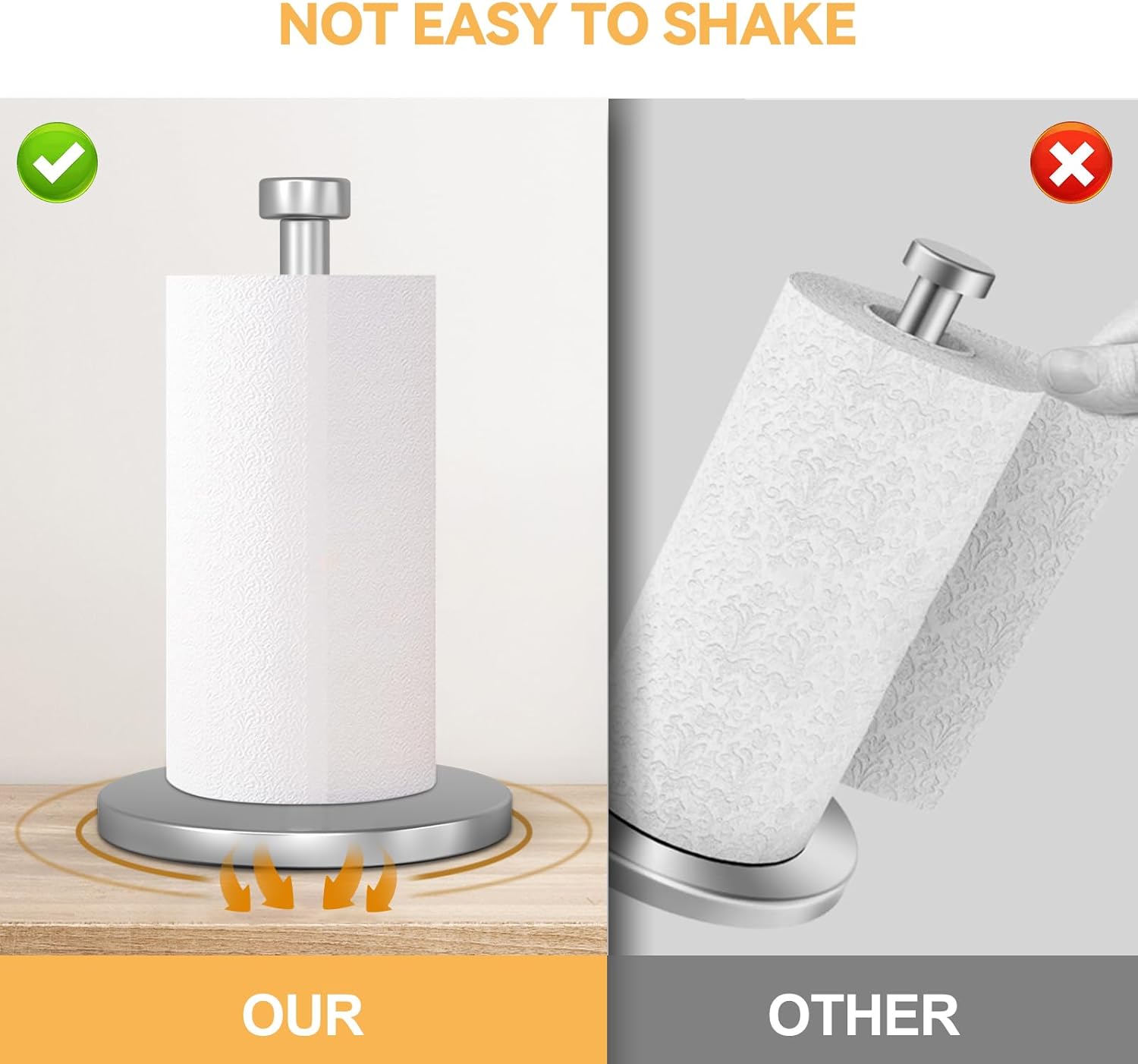 Soporte para toallas de papel, paquete de 2 soportes para toallas de papel para encimera de cocina, soporte de toalla de papel de acero inoxidable