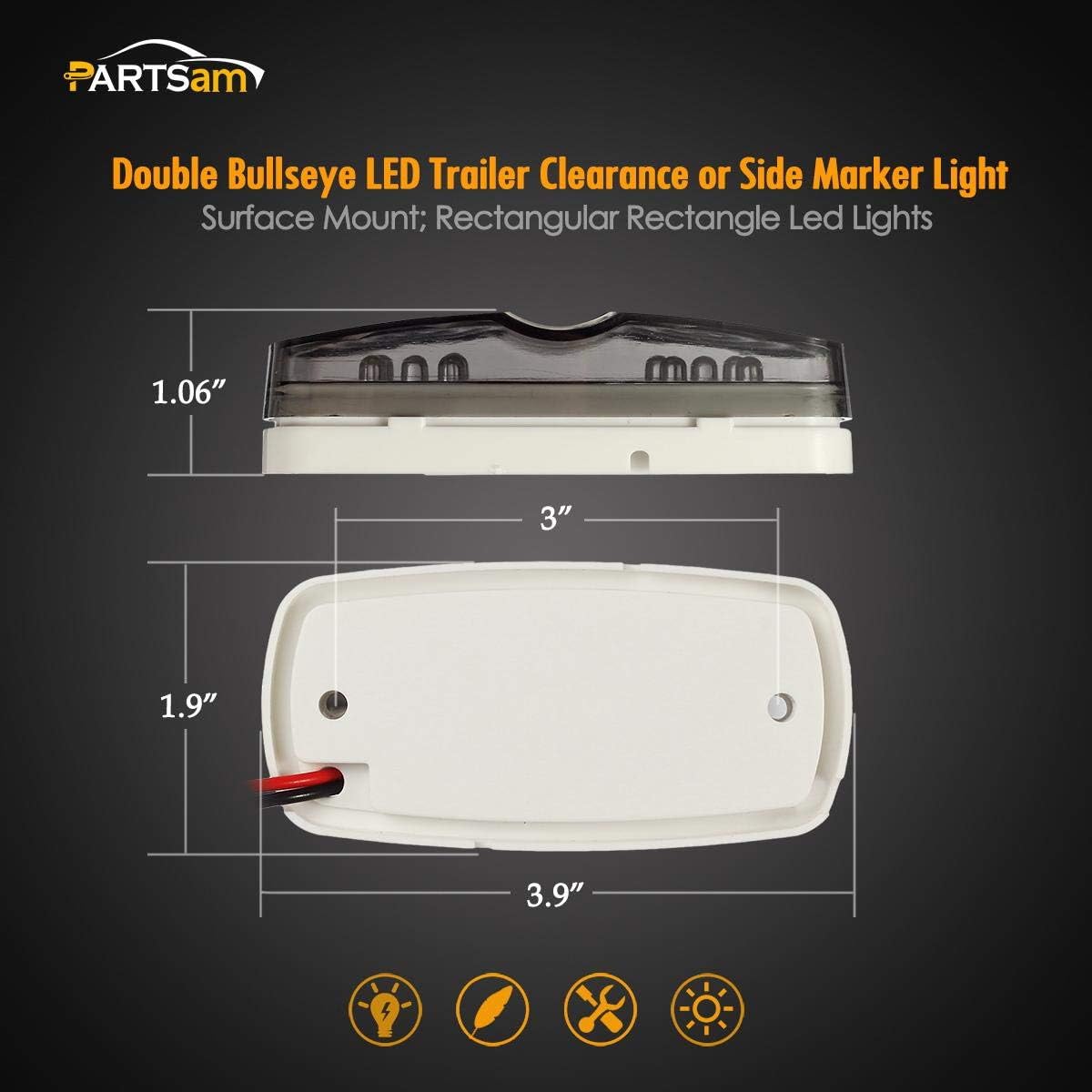 Partsam 14 luces LED de doble diana rojaámbar, luz lateral, luz de humo, luces de marcador LED de ojo de tigre, luz LED rectangular rectangular de 4