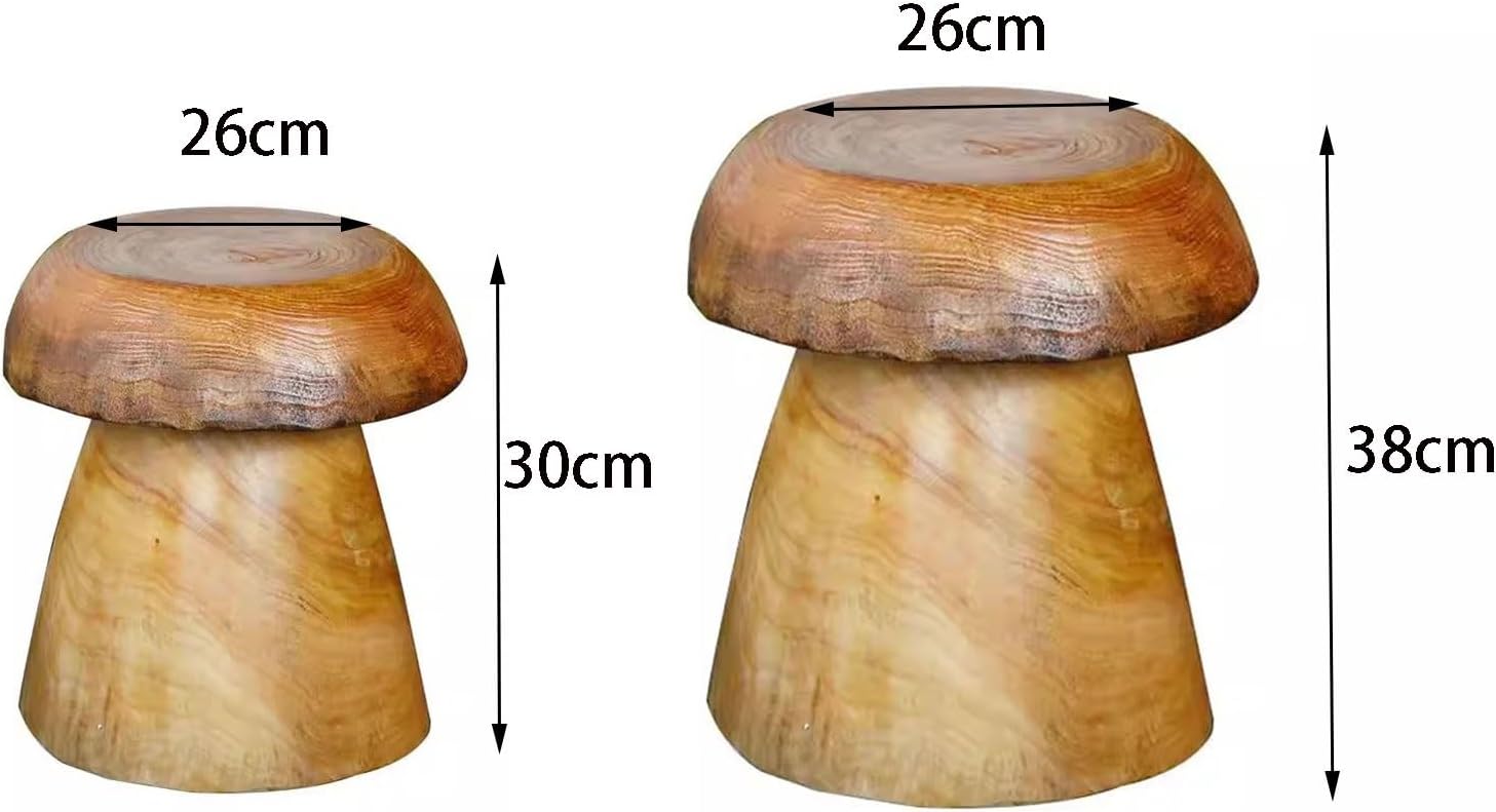 Taburete de tocón de árbol de forma natural de 10 x 10 x 15 pulgadas de alto, mesa de planta de tocón lateral con extremo de hongo, acabado de