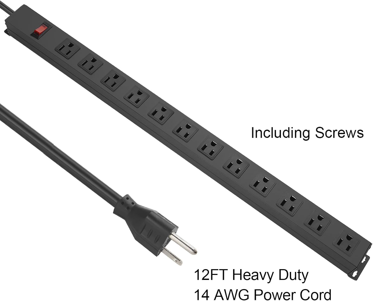 Regleta de alimentación de metal para montaje en pared, toma de corriente montable con 12 salidas de CA, enchufe de alimentación de aleación de