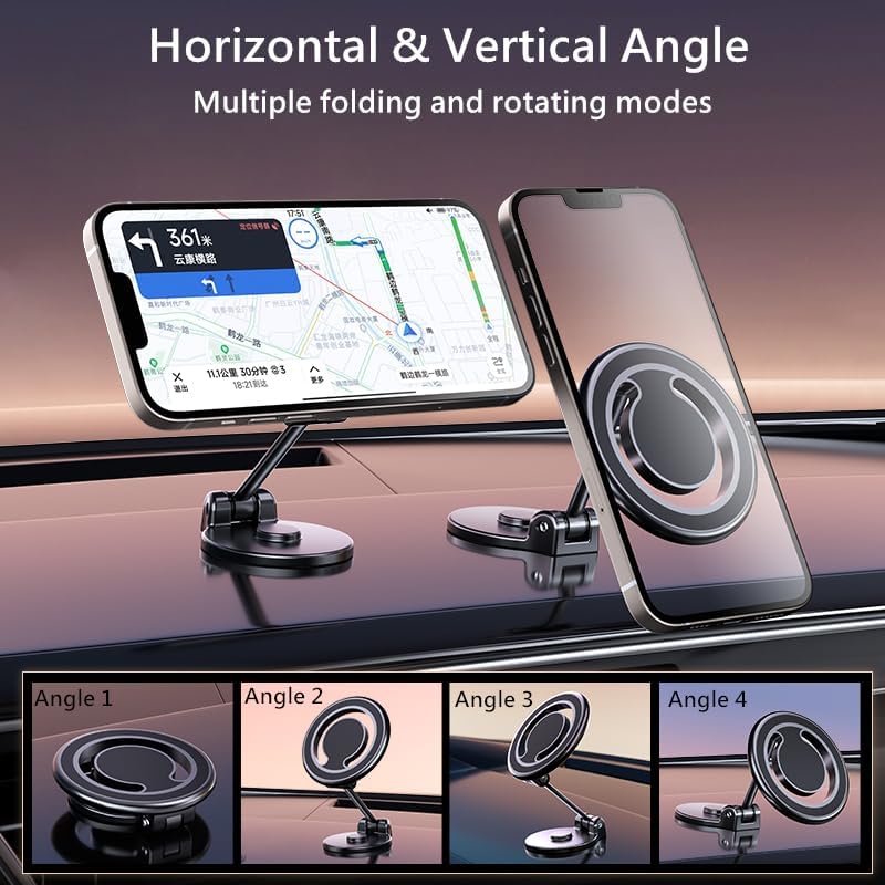 Compatible con soporte MagSafe, fuerte soporte magnético para teléfono para tablero de automóvil, soporte magnético plegable de aleación compatible