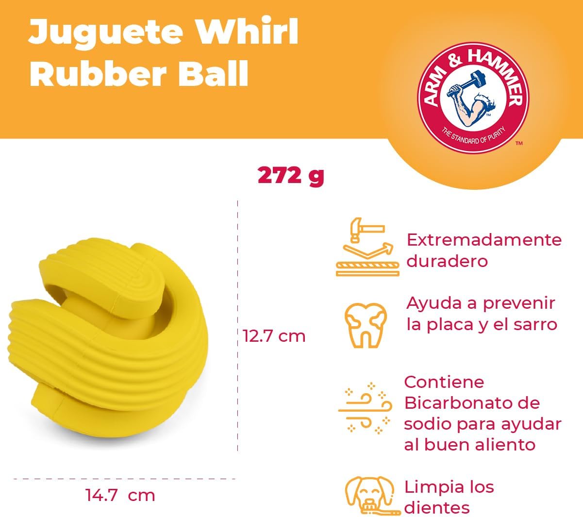 Arm & Hammer Rock N’ Roller – Juguete masticable con bola de goma giratoria para perros, juguete masticable para perros, hecho con goma natural y