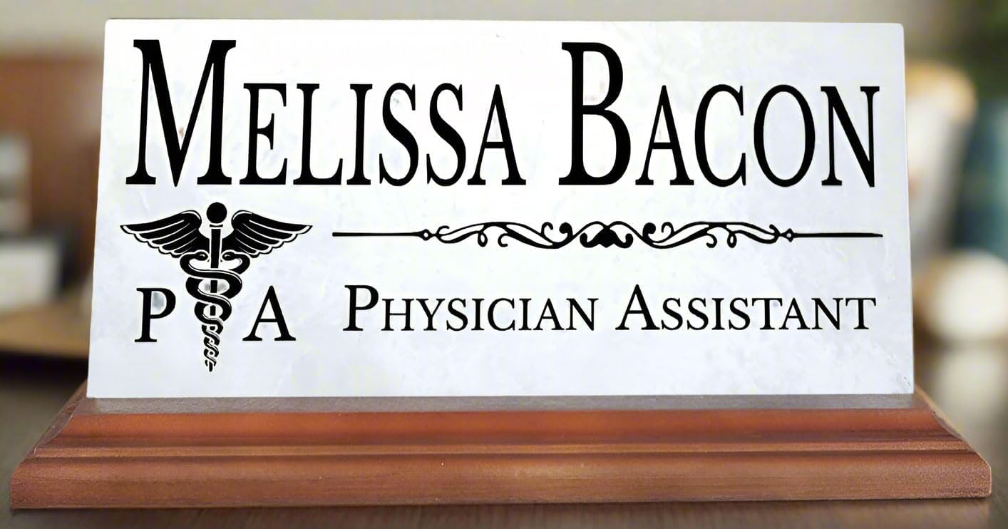 Placa de nombre de escritorio para asistente médico, placa de identificación personalizada para asistentes médicos, para escritorio o estante,