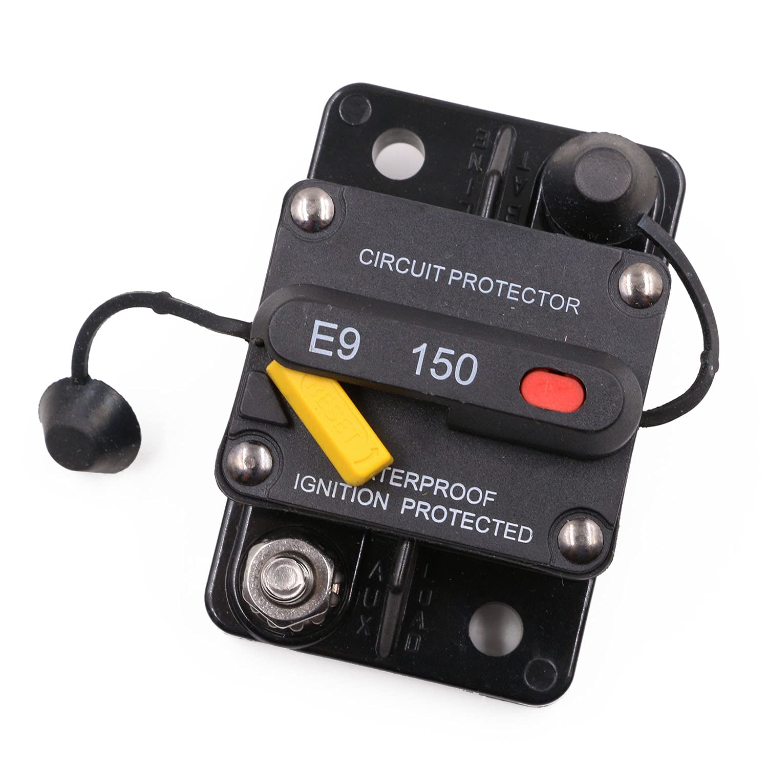 Disyuntor de reinicio manual de 12 V – 48 V CC, 150 amperios con botón de interruptor empotrado, disyuntor de fusibles tipo 3 resistente 150 A,
