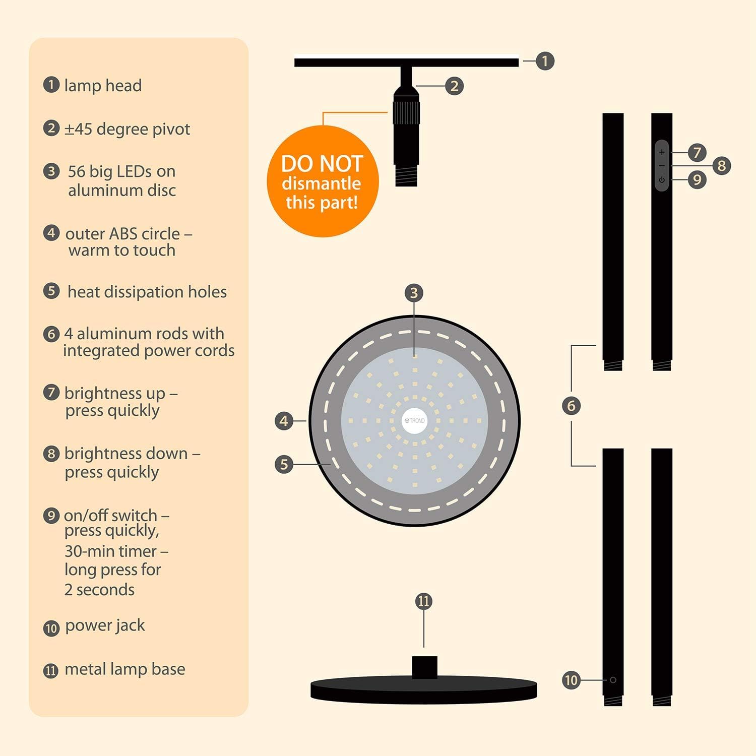 TROND Lámpara de pie LED para dormitorio, 5000 lúmenes, lámparas de pie modernas súper brillantes para sala de estar, control táctil de 5 niveles