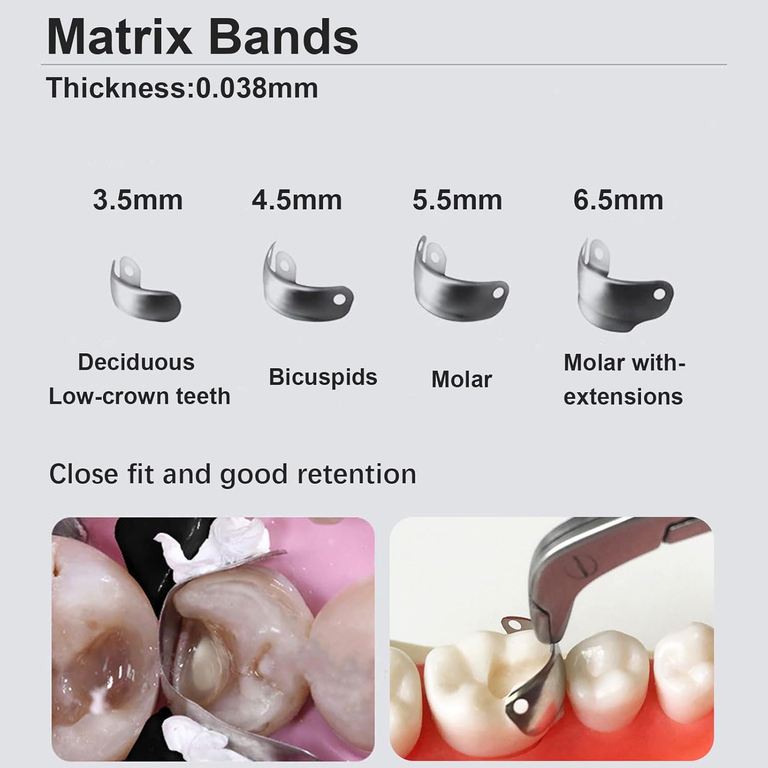50 bandas de matriz de matriz contorneada seccional dental, bandas de matriz dental M4, bandas de matriz dental para restauraciones dentales (0.236