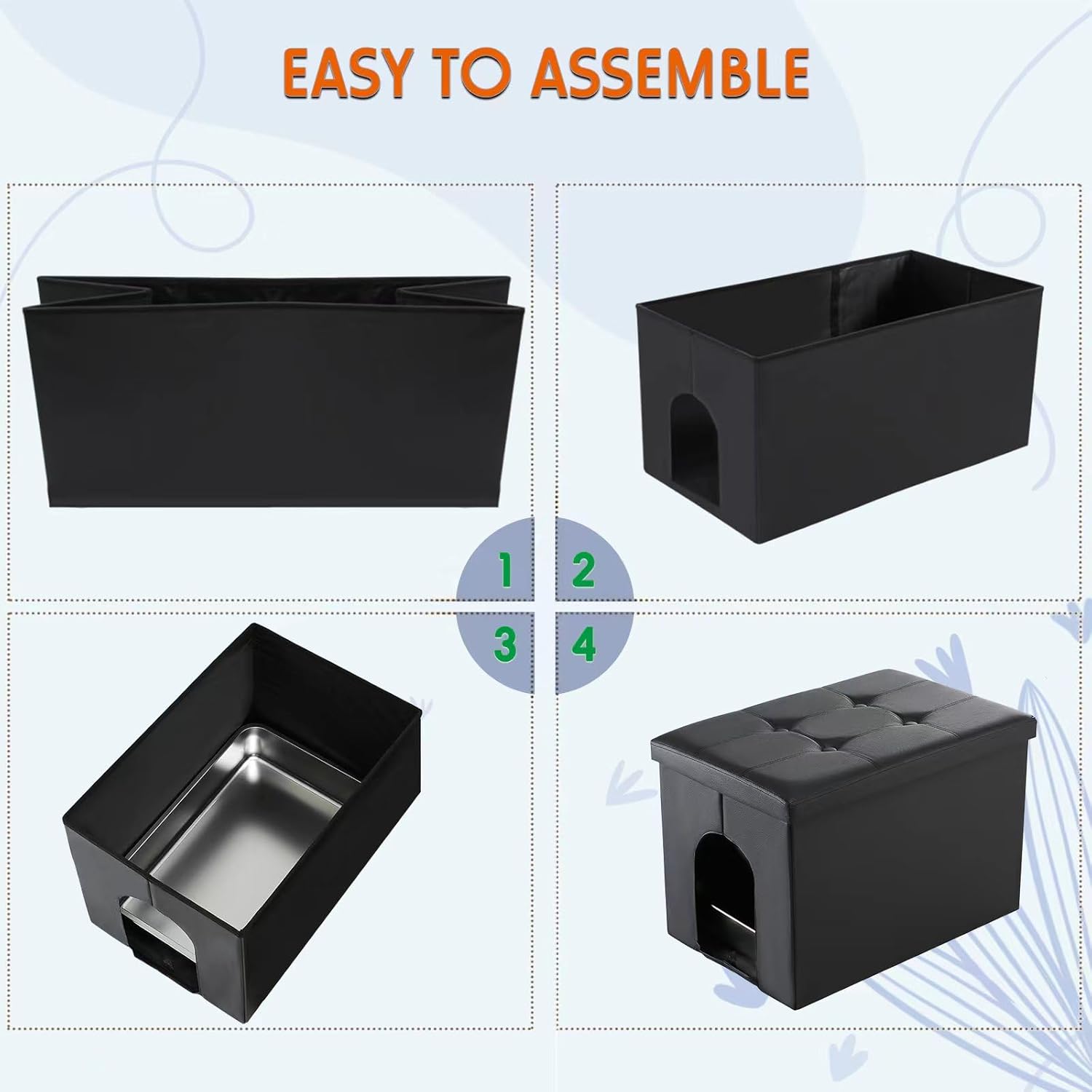 MEEXPAWS Caja de arena de acero inoxidable para gatos, mueble oculto, banco grande para baño para gatos, 25.6 x 17.7 x 17.7 pulgadas, a prueba de