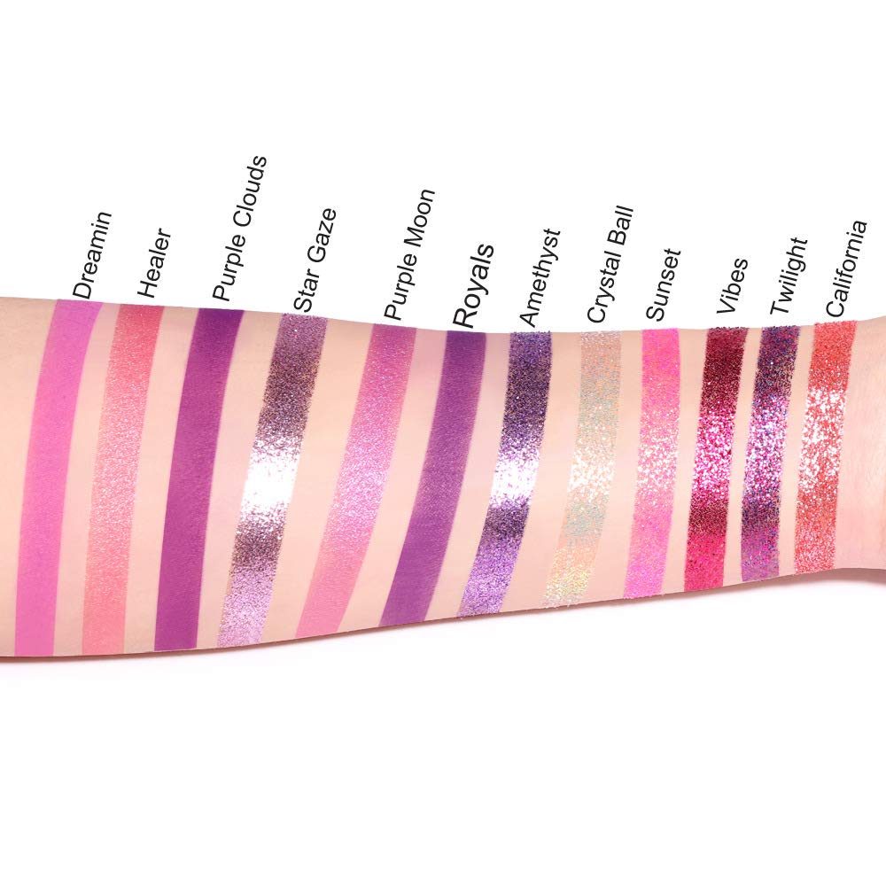 BINGBRUSH Paleta de maquillaje de sombra de ojos barata de 12 colores con brillantina, púrpura y rosa, brillante, brillante, brillante, metálico,