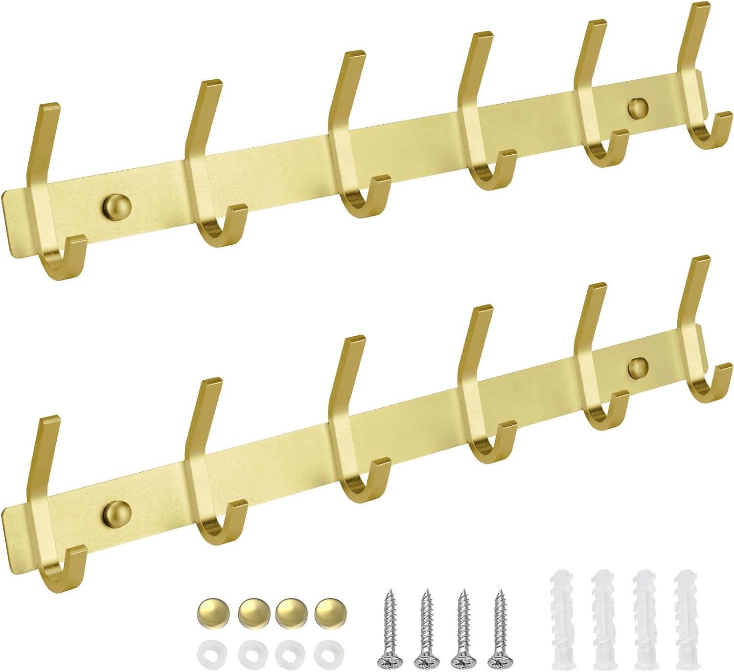 TICONN Perchero montado en la pared, 6 ganchos dobles resistentes de metal, contemporáneo, para chaqueta, abrigo, sombrero, vestíbulo, entrada, baño