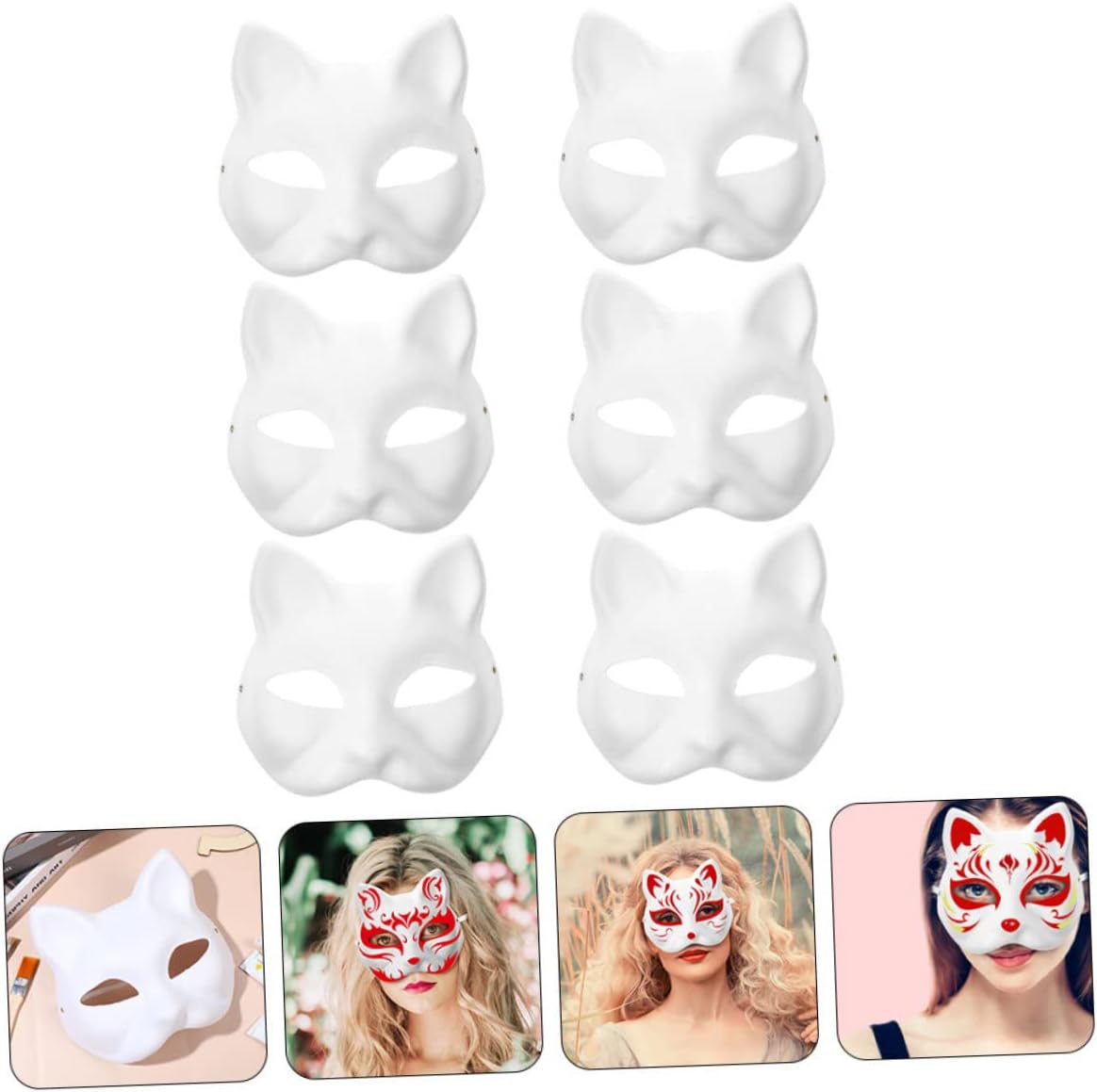 6 máscaras faciales de gato de Halloween, máscara blanca de pintura a mano, máscara de bricolaje para fiesta de cosplay, máscara de Halloween,