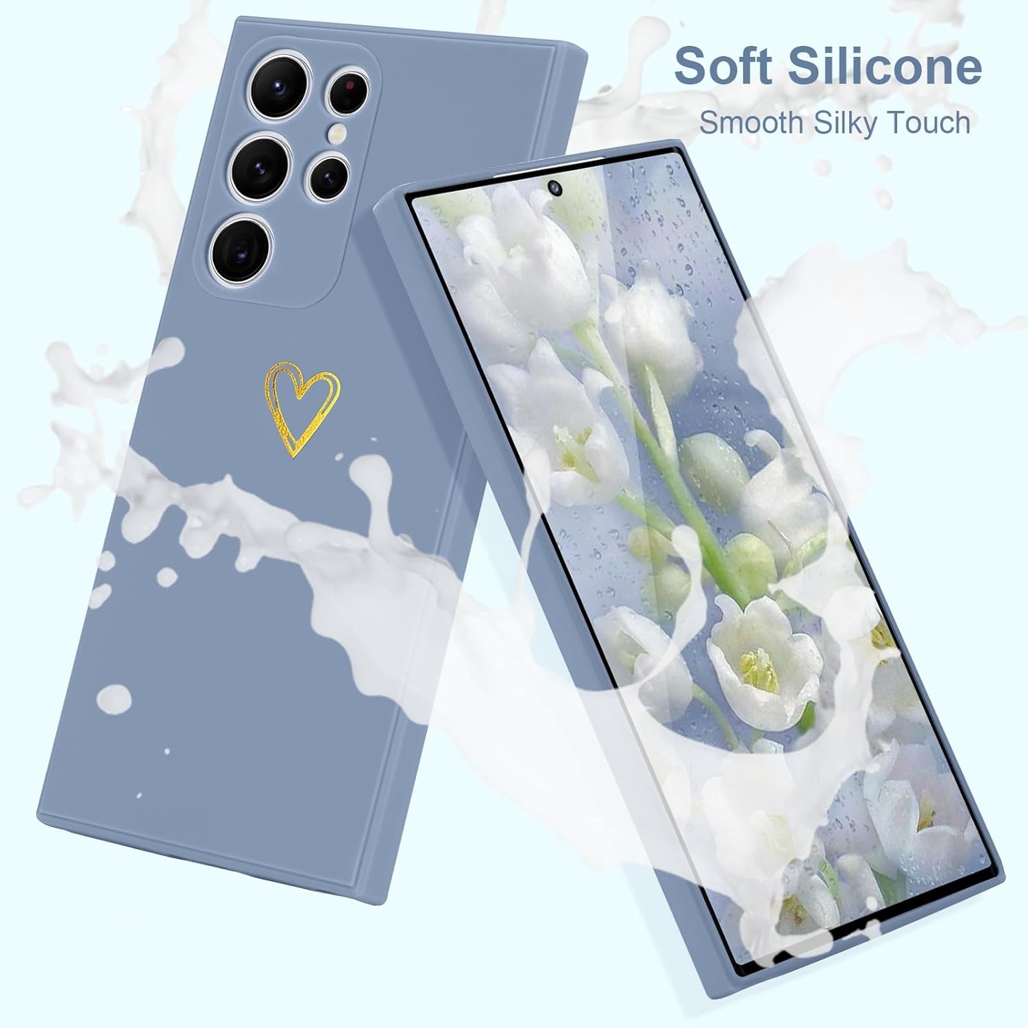 Funda para Samsung Galaxy S22 Ultra, bonita funda delgada a prueba de golpes con soporte de carga inalámbrica y protección, azul y gris