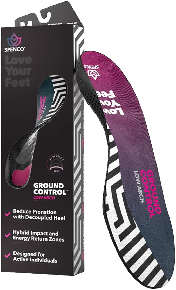 Spenco Plantillas de zapatos de control de suelo para mujeres y hombres, arco bajo, mujeres 5-6  hombres 4-5