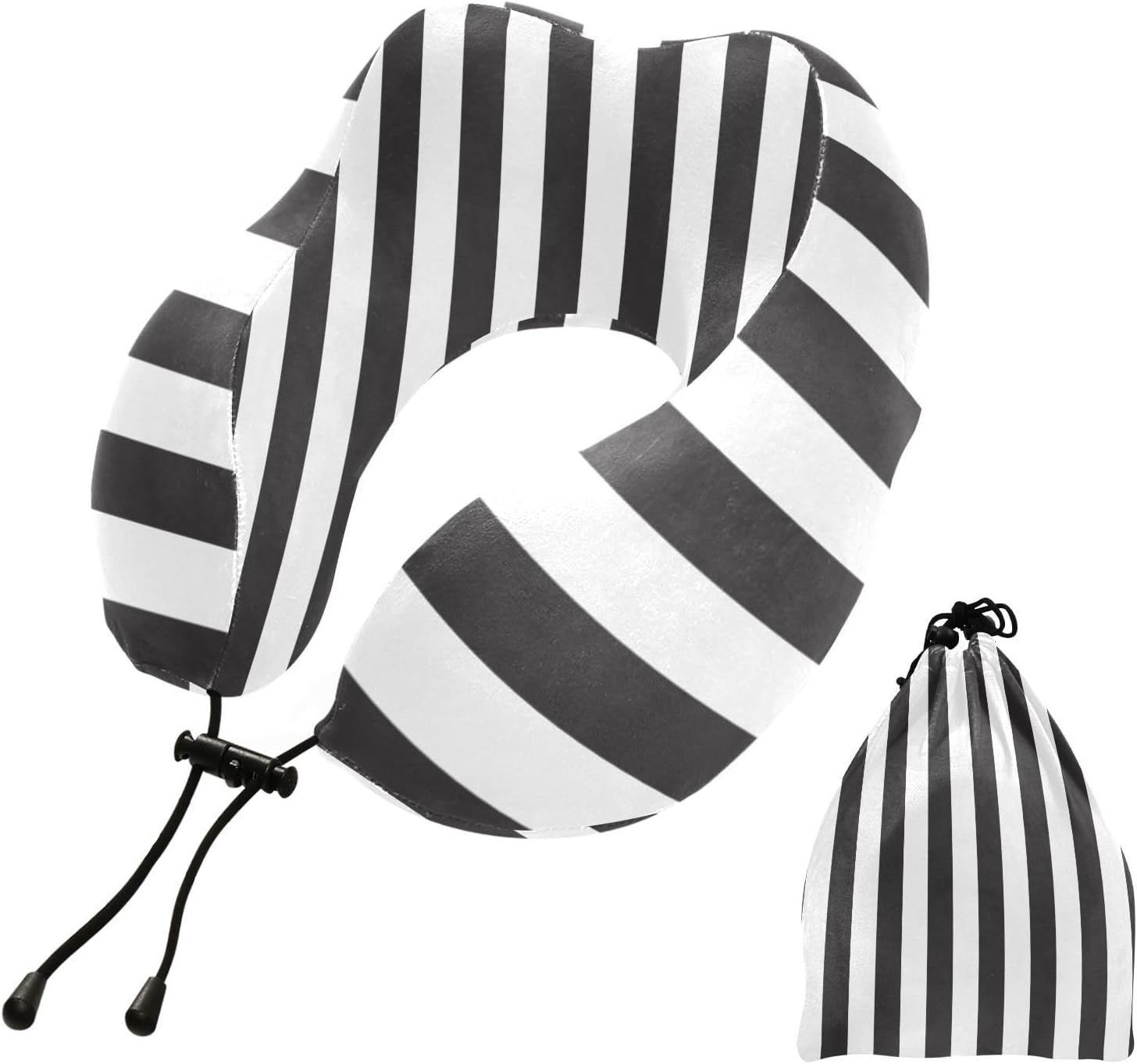 Almohada portátil para el cuello de las rayas negras y blancas que viajan, almohada del avión de la forma de U, niños de la almohada del viaje