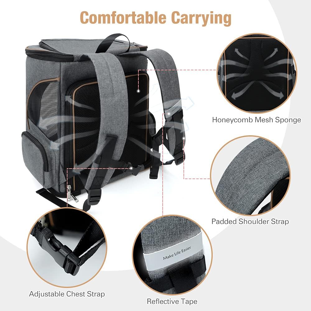 Lekesky Mochila para gatos expandible para perros, aprobada por aerolíneas, mochila para mascotas, para gatos, perros pequeños, cachorros, color gris