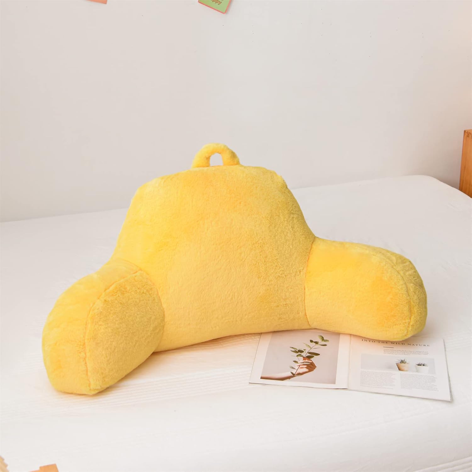 Aimuan Almohada de lectura para descansar en la cama con brazos, cojín de piel de conejo para adultos y adolescentes, inclinación para descansar