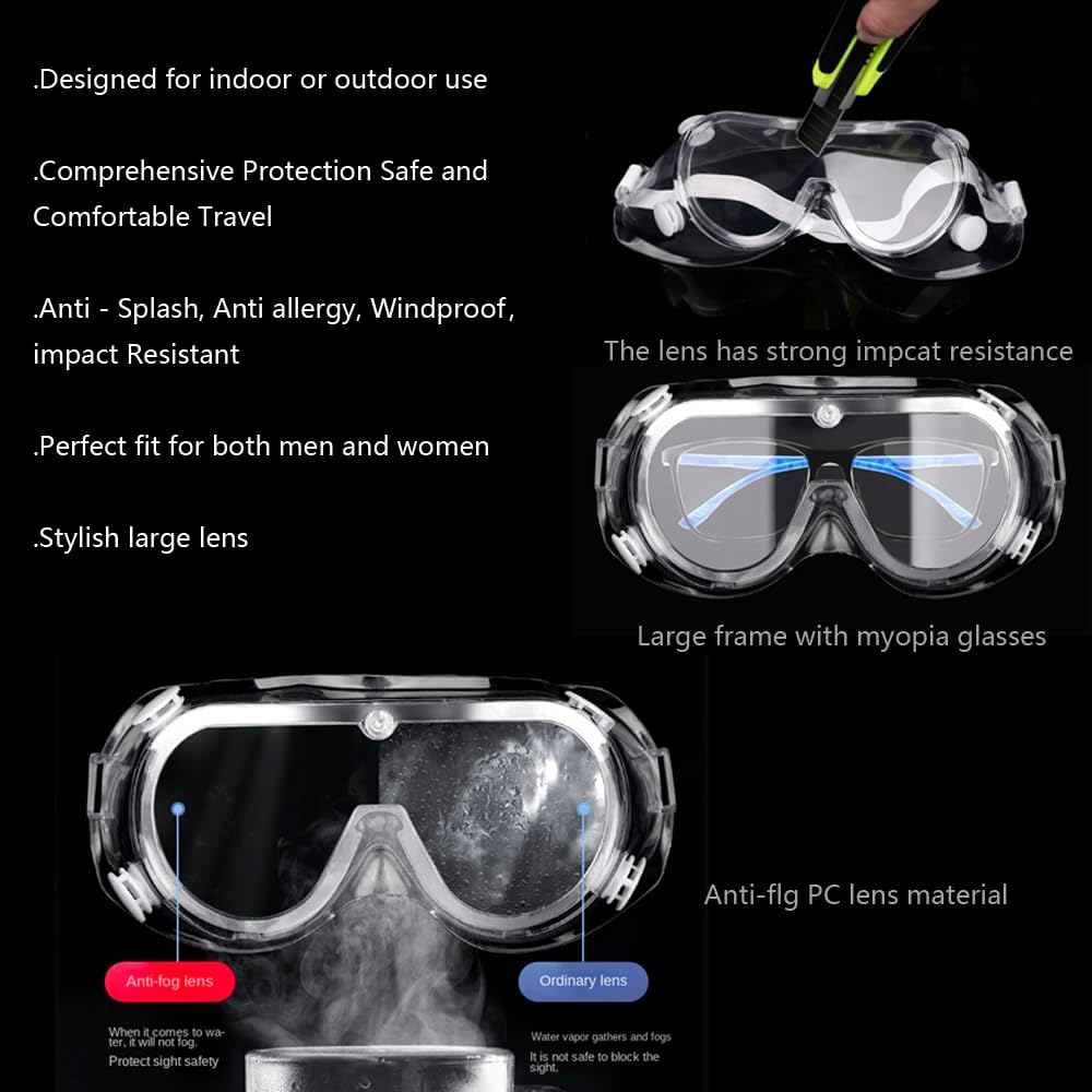 Eyeglasstor Paquete de 4 gafas protectoras de seguridad para química de laboratorio, gafas suaves y ligeras sobre gafas graduadas, construcción
