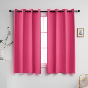 YGO Cortinas color rosa intenso de 63 pulgadas de largo para dormitorio de niñas, juego de 2 paneles de cortinas opacas gruesas con bloqueo de luz y YGO Cortinas color rosa intenso de 63 pulgadas de largo para dormitorio de niñas, juego de 2 paneles de cortinas opacas gruesas con bloqueo de luz y