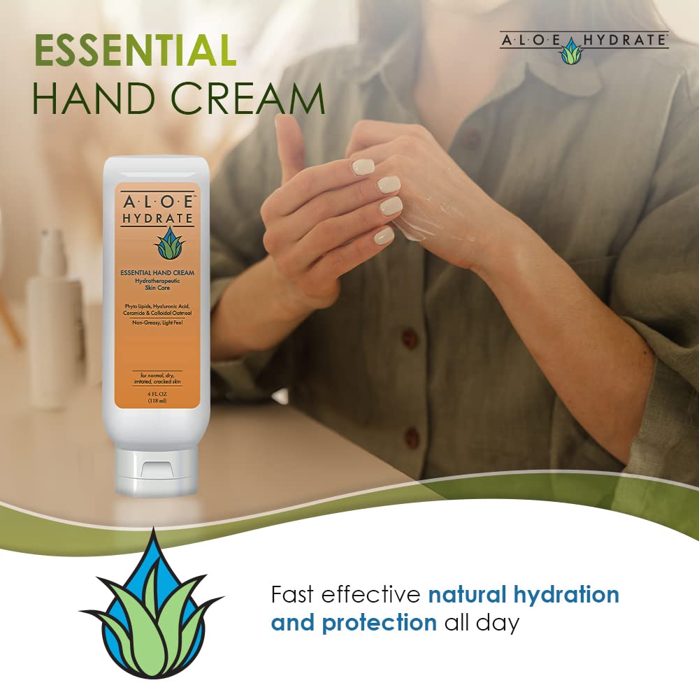 AloeHydrate Crema de manos esencial alivia, repara, suaviza y suaviza las manos y pies secos, las cutículas y la piel agrietada. Loción de manos no