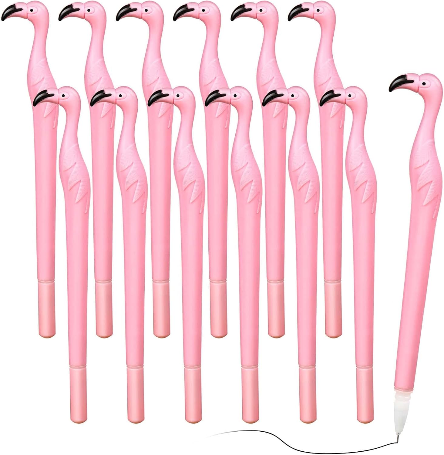 12 bolígrafos de flamenco de regalo, bolígrafo creativo de flamenco, bolígrafo de plástico rosa de goma, tinta negra, 0.020 in para niños, mujeres,