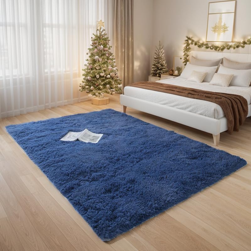 Alfombra súper esponjosa de 4 x 6 pies, alfombra de felpa antideslizante para sala de estar, habitación de los niños, alfombra moderna y suave para