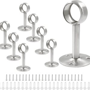 Suiwotin Paquete de 8 soportes para barra de cortina de armario de 1 pulgada, soportes de extremo de barra de acero inoxidable para armario, brida Suiwotin Paquete de 8 soportes para barra de cortina de armario de 1 pulgada, soportes de extremo de barra de acero inoxidable para armario, brida
