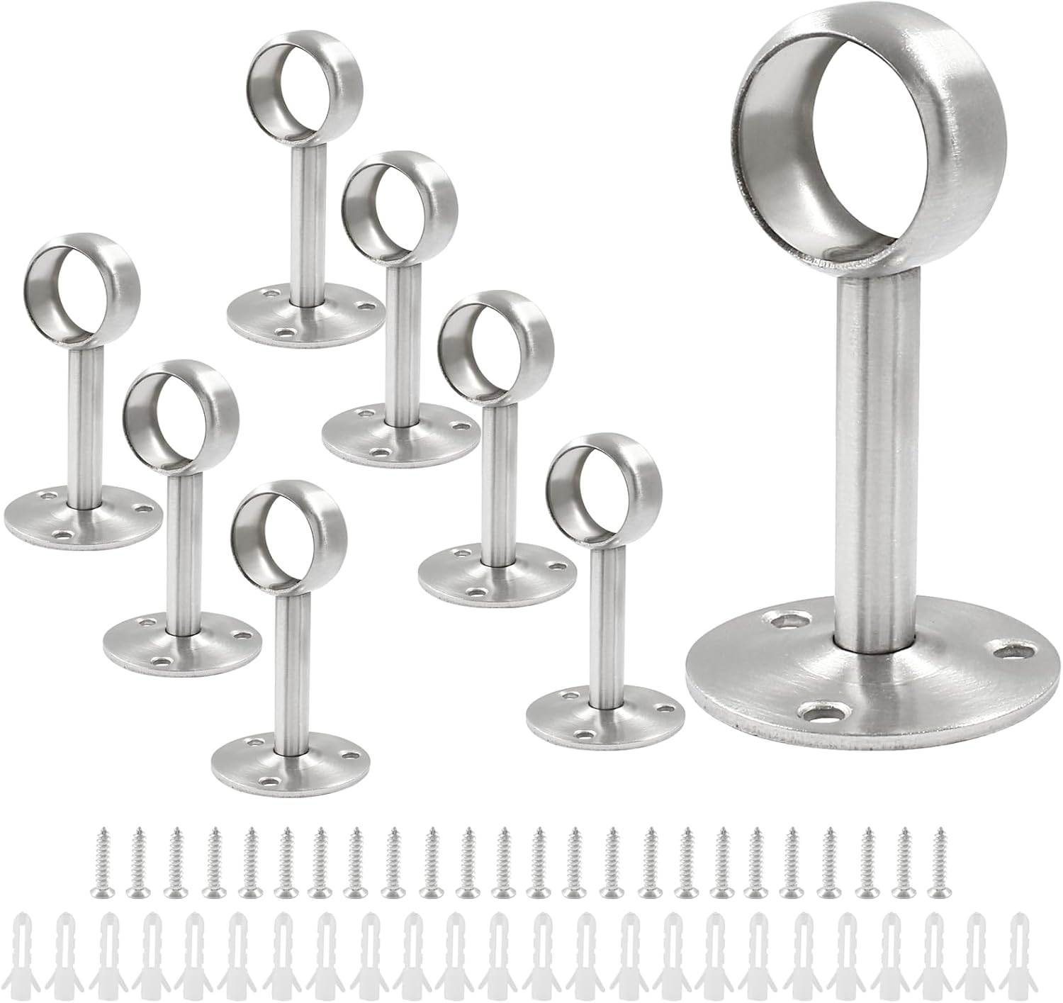 Suiwotin Paquete de 8 soportes para barra de cortina de armario de 1 pulgada, soportes de extremo de barra de acero inoxidable para armario, brida