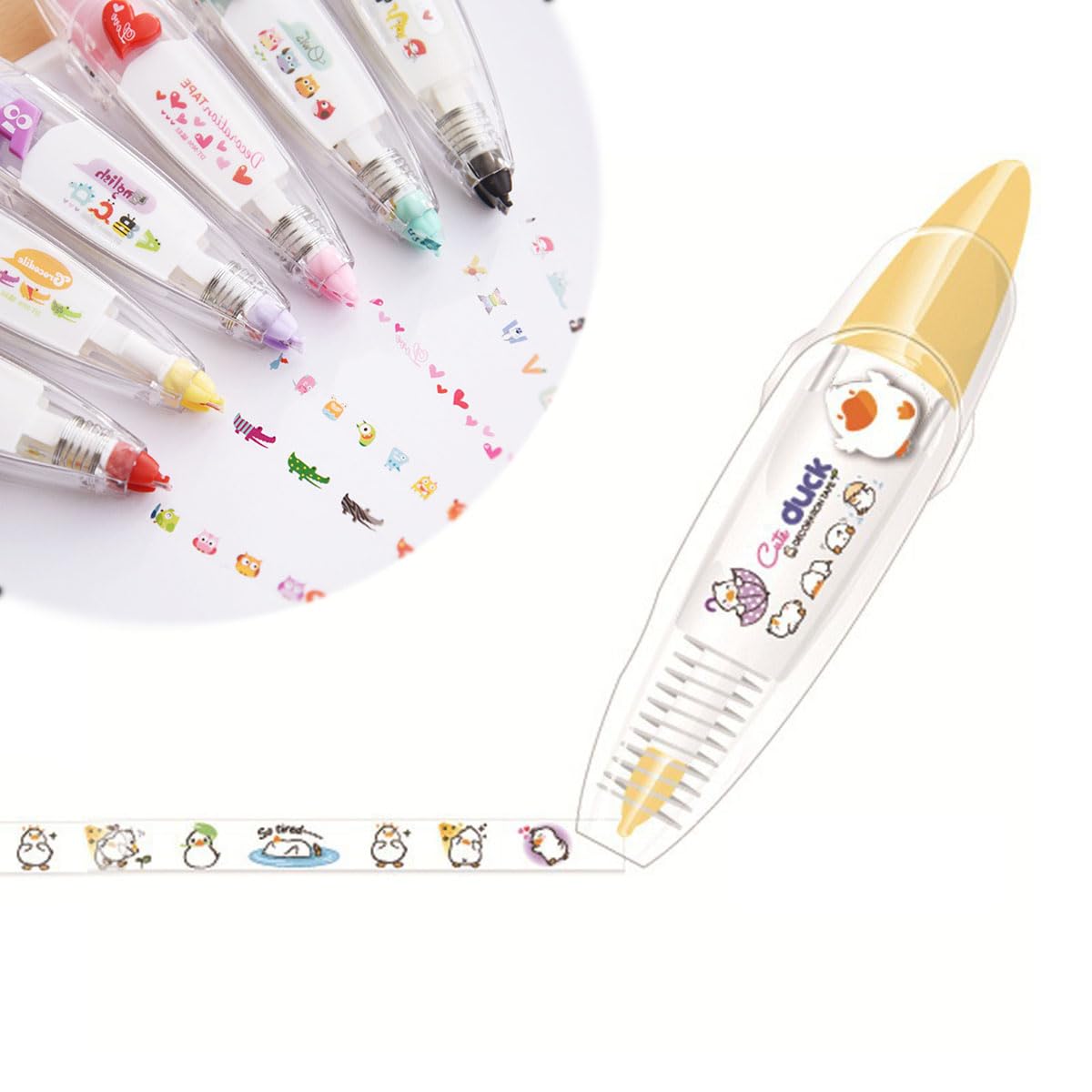 Bolígrafo decorativo tipo prensa de animales para bricolaje, 2023 con cinta decorativa de corrección de encaje, bonito bolígrafo de cinta decorativa