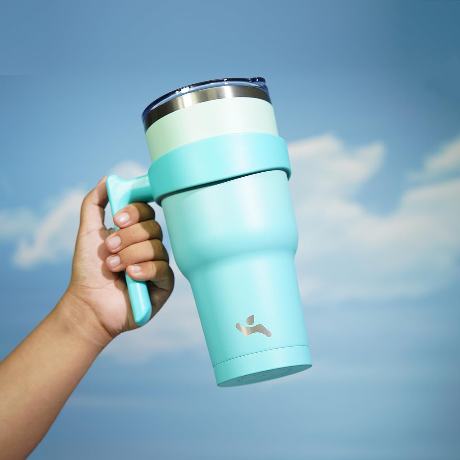 Vaso de 30 onzas con asa y 2 pajillas, 2 tapas, botella de agua aislada de acero inoxidable al vacío, taza reutilizable para viaje, menta
