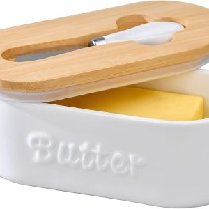Mantequillera con tapa, caja de mantequilla de cerĂ¡mica, recipiente de mantequilla para mostrador, conservador de mantequilla con tapa y cuchillo Mantequillera con tapa, caja de mantequilla de cerĂ¡mica, recipiente de mantequilla para mostrador, conservador de mantequilla con tapa y cuchillo