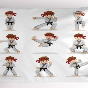 Ambesonne Funda de almohada de karate, artista de artes marciales con dibujos animados en varias posturas de lucha, funda de almohada decorativa Ambesonne Funda de almohada de karate, artista de artes marciales con dibujos animados en varias posturas de lucha, funda de almohada decorativa