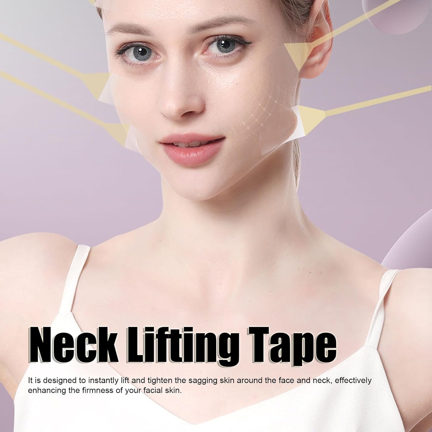 Cinta de levantamiento facial, 4 bandas elásticas, cinta de levantamiento de cuello, 20 cintas de repuesto, impermeables, invisibles para ojos para