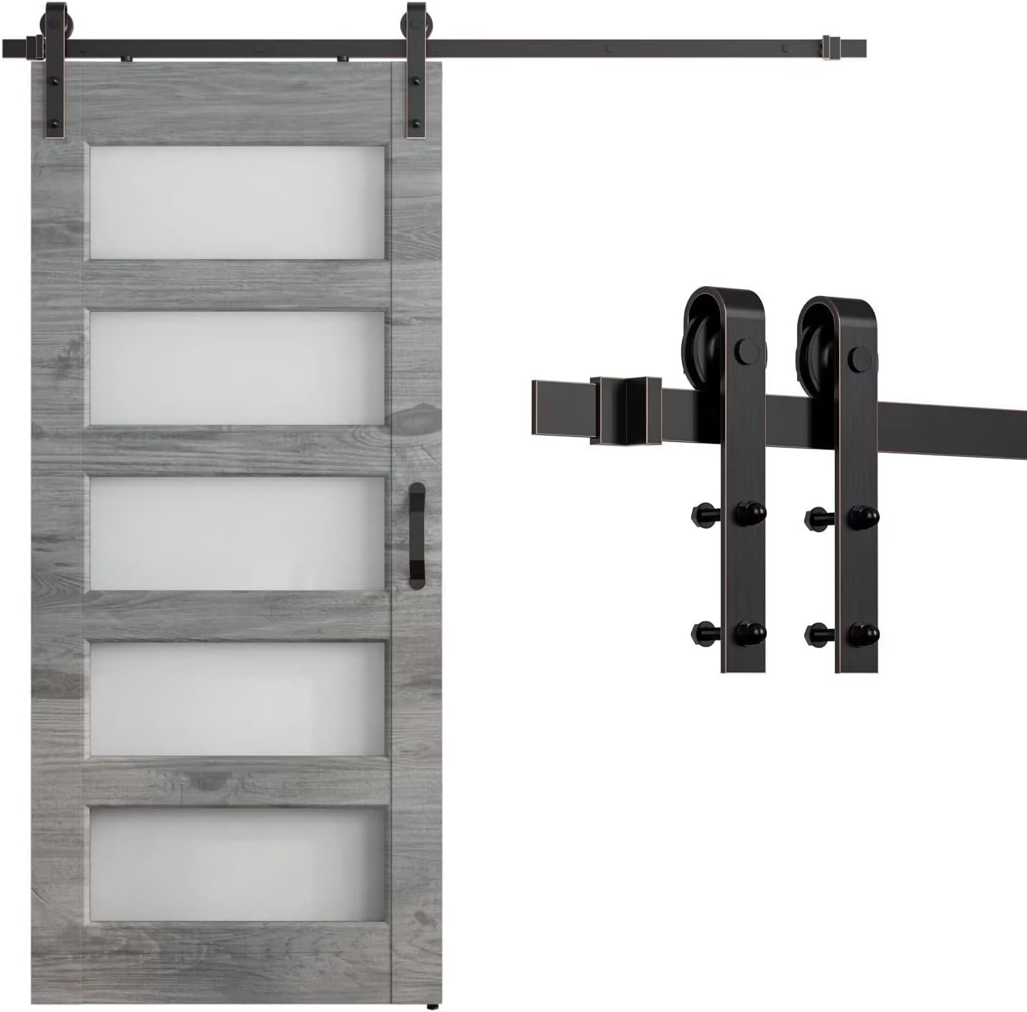 Kit de herrajes y rieles para puertas correderas de granero de bronce aceitado oscuro de 78 pulgadas para puertas interiores, forma de J estándar,