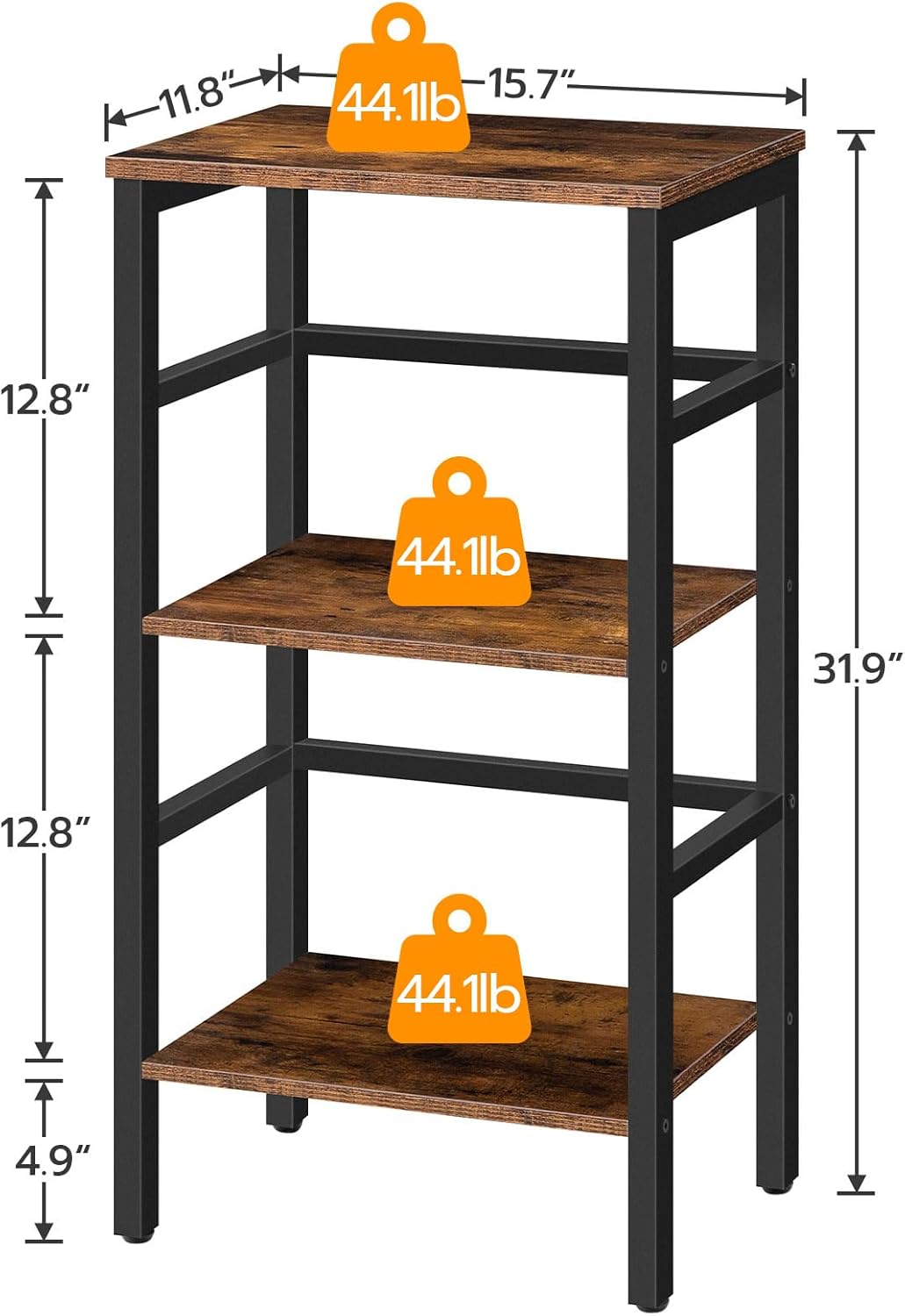 Estantería de 3 niveles, estantería estrecha, estante de almacenamiento de discos con valla lateral, estantes independientes de madera, estante de